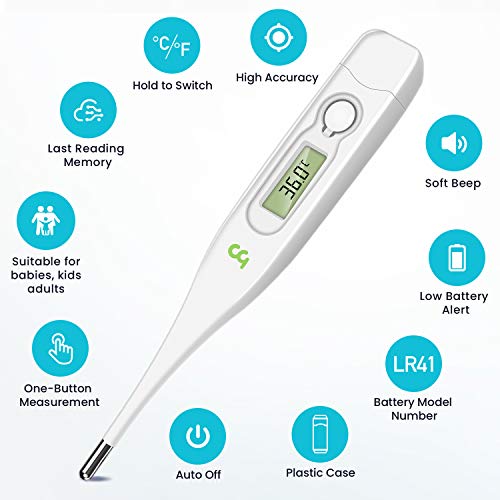 Termómetro Digital para la Fiebre, Termómetro Médico Oral para una Rápida Medición de la Temperatura Corporal vía Oral, Rectal y en las Axilas para Niños, Adultos y Bebés