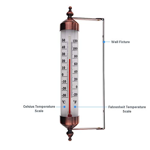 Termómetro exterior con diseño de efecto bronce – Termómetro de jardín elegante apto para pared exterior invernadero garaje