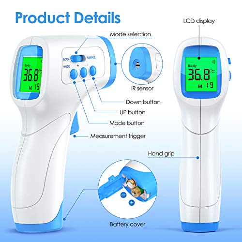 Termómetro Infrarrojos Digital, KKmier Termometro Infrarrojo sin Contacto con Pantalla LCD,Termómetro Infrarrojos médico para Bebé, Adulto, Hospital, Aeropuerto