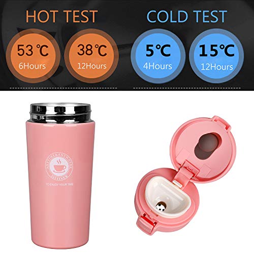 Termo,Termo de Café para Llevar de Acero Inoxidable Vaso Termico Prueba de Fugas Taza de Café Térmica Sin BPA para Coche Oficina Viaje 380ML Rosado