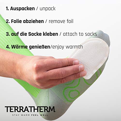 TerraTherm Calentadores de pies, 8 Horas de pies Calientes, Almohadillas calentadoras de Dedos, Extra Finas y cómodamente Suaves, Calentadores Adhesivos para Dedos como Calentadores de pies, 30 Pares