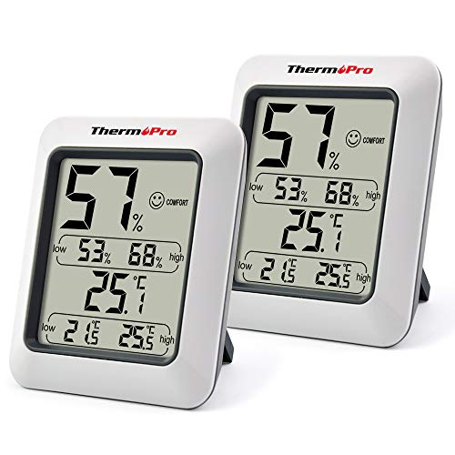 ThermoPro TP50 2 Piezas Termómetro Higrómetro Digital Medidor de Humedad y Temperatura Interior Termohigrómetro Profesional para Medición de Casa Habitación Hogar Oficina Ambiente