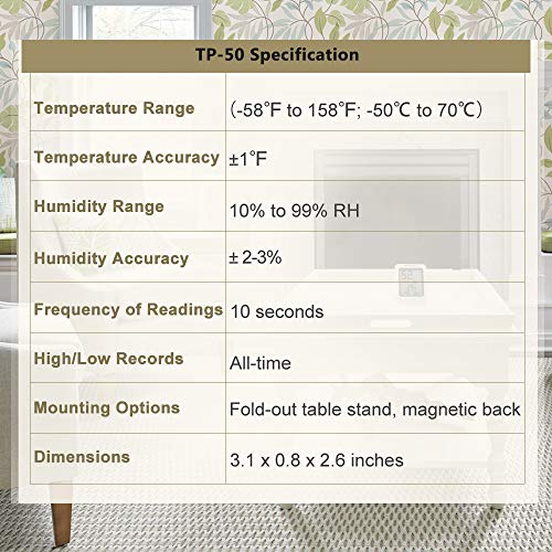 ThermoPro TP50 Termómetro Higrometro Digital para Interior Termohigrómetro Medidor Profesional para Medición de Temperatura y Humedad del Casa Ambiente