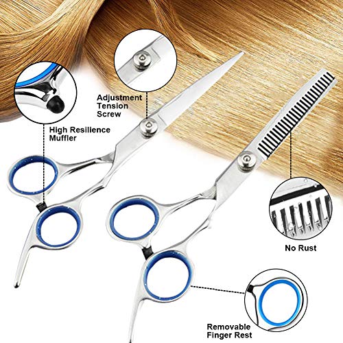 Tijeras Peluquería, Barbero Tijeras de Peluquería, Inicio Kit de Corte para El Cabello, Tijeras de Peluqueria de Acero Inoxidable Peluquería Salón Home Tijeras de Adelgazamiento Kit