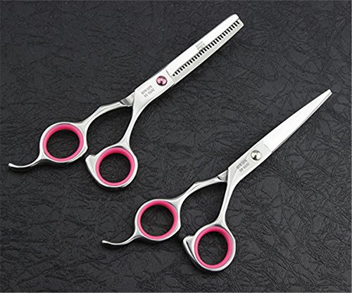 Tijeras Peluqueria Profesional con Navaja Kit Tijeras de Peluqueria completa Acero Inoxidable 6 pulgadas para Peluquero y Salón Tijeras Pelo Plateado, Rosa