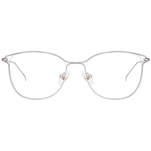 TIJN - Gafas de bloqueo de luz azul para mujeres y hombres, con marco de metal cuadrado vintage, filtro antifatiga de rayos azules dañinos - Plateado - Medium