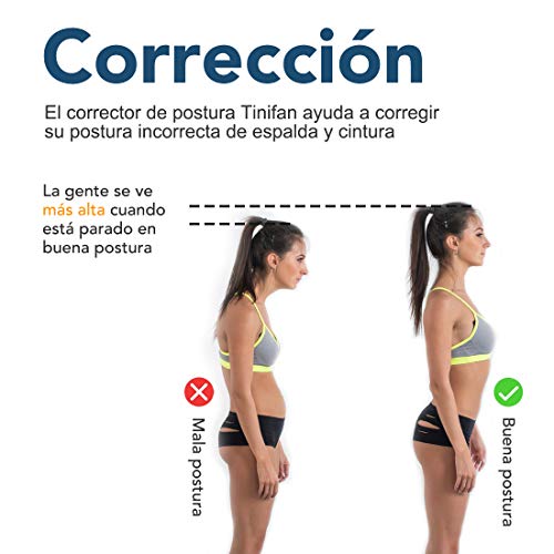 Tinifan Corrector Postura Espalda para Hombres y Mujeres, Proporciona Alivio del Dolor para Cuello, Espalda, Lumbares y Hombros, Ajustable y Transpirable, con Soporte para Columna y Cintura