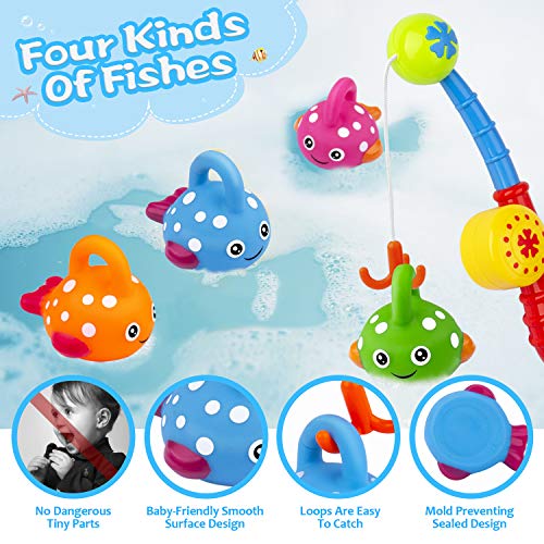 Tintec Juguetes de Baño Bebe, Kit Juegos Agua de Pescar Bañera, 8 Piezas Juegos Peces Piscina de Animal Marino Cuerda para Bebé con Malla de Baño