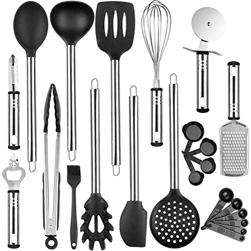 Tintec Utensilios de Cocina de Silicona 23pcs, Juego Utensilios Cocina Silicona Antiadherente Resistente al Calor con Manija y Núcleo de Acero Inoxidable, Espumadera Lengua Cocina