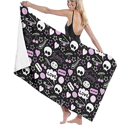 Toalla De Playa Skull Love Fish Bone Toallas De Baño para Hombres Y Mujeres Toalla De Baño Grande De Microfibra Altamente Absorbente Ideal para Nadar, Viajar, Yoga, Deportes, Acampar Y Tomar El Sol