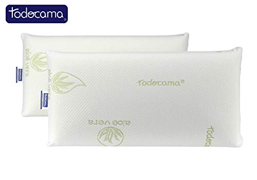 Todocama - Almohada viscoelástica, núcleo Compacto. Doble Funda con Cremallera. Tejido Aloe Vera Plus. Termorregulable adaptabilidad al Cuello. (Pack de 2 Unidades - 70 cm)