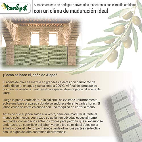 tom&pat® Jabón de Alepo Original (2x 200g) + eBook: Jabón Natural DIY, 80/20% aceite de oliva/laurel, jabón para la ducha, jabón para el cabello, jabón de manos, PH valor 8, desintoxicantes