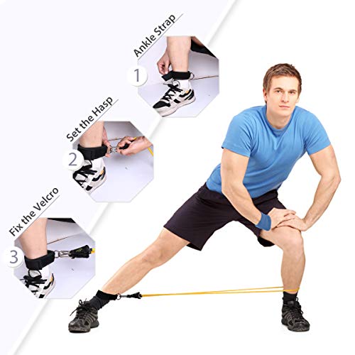 TOMSHOO Bandas Elásticas Resistencia Juego de 17, Bandas Elasticas Fitness con Manijas,Ancla de Puerta,Correas de Tobillo para Entrenamiento Fisioterapia Yoga Pilates