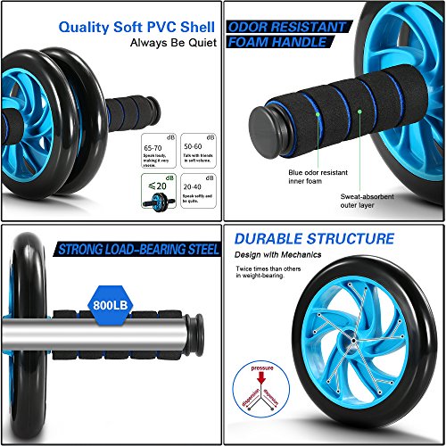 TOMSHOO Juego de Rodillos de Ruedas 5 en 1 Rueda Abdominal, Push Up Bars, Cuerda para Saltar, Fortalecedor de Mano con Rodilla Mat Entrenamiento en Casa para Ejercicios de Fitness Culturismo