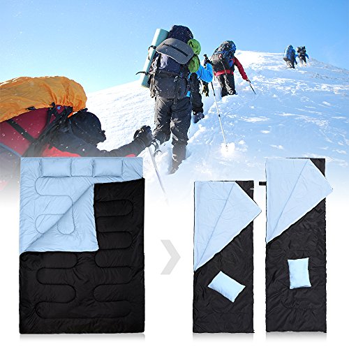 TOMSHOO Saco de Dormir para Dos Personas Doble o Separado 86in×60in -10℃ ～ 0℃ con Dos Cojines para Primavera e Invierno