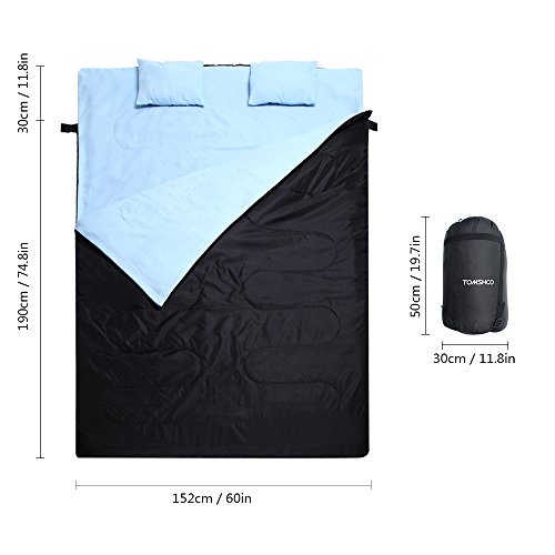 TOMSHOO Saco de Dormir para Dos Personas Doble o Separado 86in×60in -10℃ ～ 0℃ con Dos Cojines para Primavera e Invierno