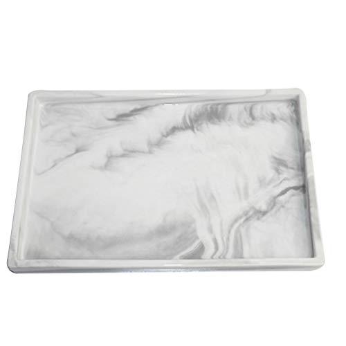 TOPBATHY Bandeja de Joyería de Mármol Rectangular Plato Llavero de Cerámica Organizador de Joyería para Fruta Merienda Joyería Llavero Pulsera Collar Plato Decorativo Tamaño L (Gris)