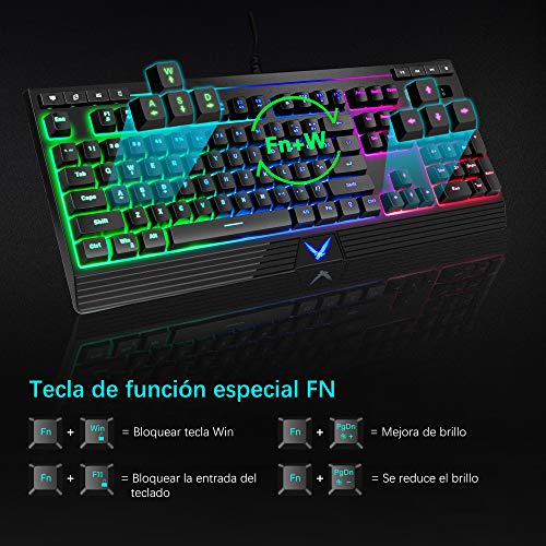 TopMate Combo de Teclado y Mouse para Juegos KM11, Teclado con Cable retroiluminado Rainbow con Mouse programable 6400DPI, Mouse con Teclado para Juegos para Windows, Office, computadora portátil, PC