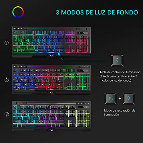 TopMate Combo de Teclado y Mouse para Juegos KM11, Teclado con Cable retroiluminado Rainbow con Mouse programable 6400DPI, Mouse con Teclado para Juegos para Windows, Office, computadora portátil, PC