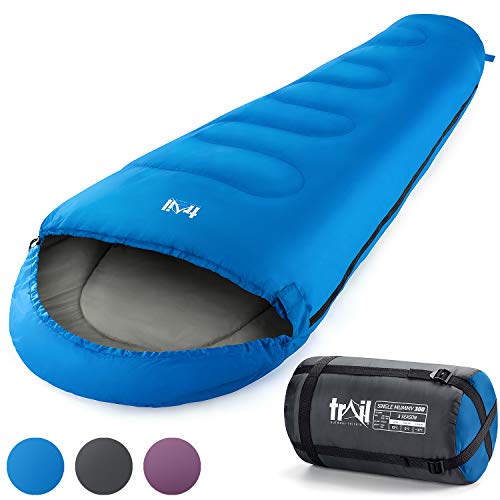 Trail Saco Dormir Momia Estándar Adulto, Aire Libre, Camping, Senderismo, 3 Estaciones: Primavera, Otoño, Invierno, 300 g/m2, Impermeable, Acampada, Bolsillo Interior, Bolsa Compresión Ultraligera