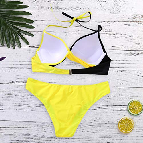 Traje de Baño Bikini Mujer 2019 Bikinis Sujetador Push-up Sexy Traje de Baño de Dos Piezas Bohemio BañAdores Tops y Braguitas Ropa de Playa vikinis riou (Amarillo, S)