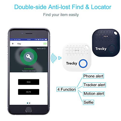 Trecky Buscador de Llave, Anti perdida Mini Localizador y Rastreador Alarma para Buscar o Perseguir Carteras/Monedero/Niños/Mascotas/Llaves/Teléfono para iOS/Android (Blanco)