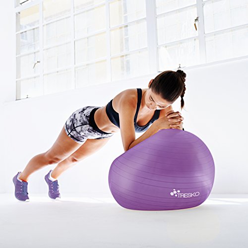 TRESKO® Pelota de Gimnasia Anti-Reventones | Bola de Yoga Pilates y Ejercicio | Balón para Sentarse | Balon de Ejercicio para Fitness | 300 kg | con Bomba de Aire | Gris | 75cm