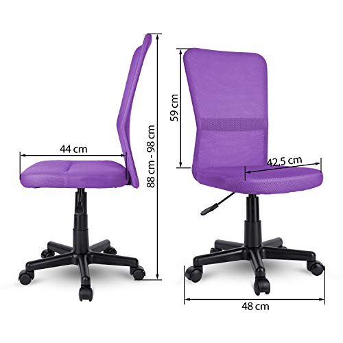 TRESKO Silla de Oficina Escritorio giratoria, Disponible en 7 Variantes de Colores, con Ruedas para Suelos Duros, Regulable en Altura de Forma Continua, Respaldo ergonómico (Púrpura)