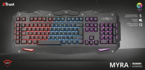 Trust GXT 840 Myra - Teclado Gaming con iluminación LED, Negro - Teclado QWERTY Español