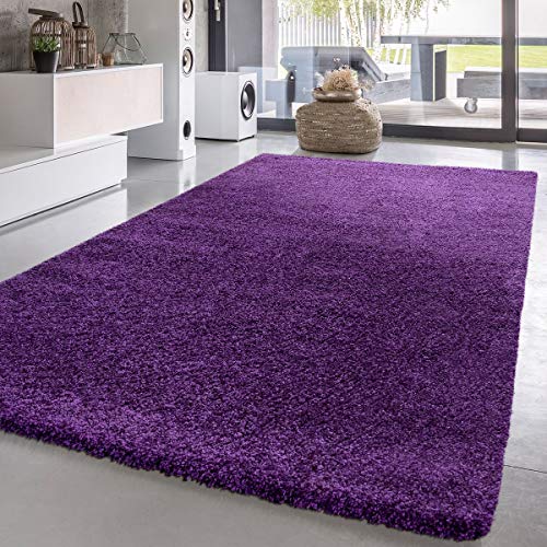 T&T Design Alfombra Shaggy Pelo Largo Moderna Monocolor En Lila Precio Inmejorable, Größe:160x220 cm