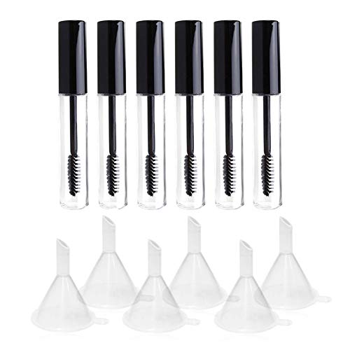 Tubo Máscara Vacía, 6 Tubos Rímel Vacíos Cepillo Pestañas, 10 ml Frascos Rímel, 10 Embudos Transparentes, con Tapón Interior Evita Fugas, Herramienta Ideal Los Cosméticos DIY(Negro)