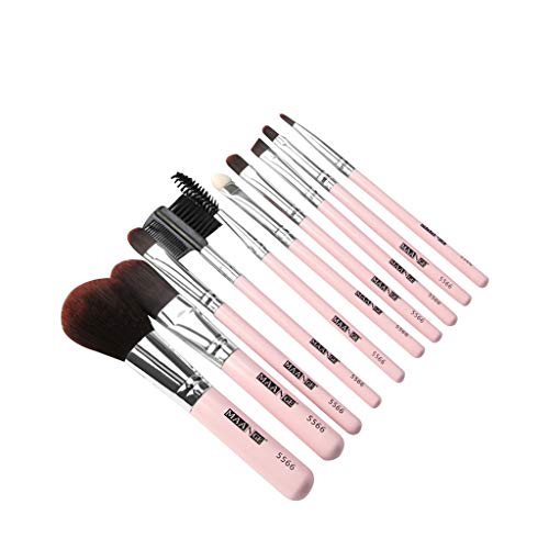 TUDUZ Brochas Maquillaje Profesional 10 Piezas Maquillaje De Polvo Cosmético Sombra Ojos Cejas Madera Cepillos (RosadoB)