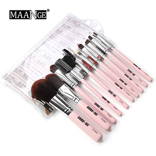 TUDUZ Brochas Maquillaje Profesional 10 Piezas Maquillaje De Polvo Cosmético Sombra Ojos Cejas Madera Cepillos (RosadoB)