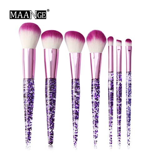 TUDUZ Brochas Maquillaje Profesional 7 Piezas Pincel De Maquillaje Brillante Polvo De Sombra De Ojos Cepillos De Base (PúRpura)