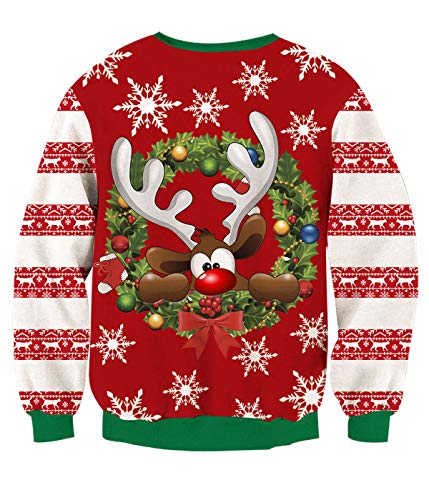 TUONROAD Sudaderas sin Capucha Christmas Unisex Ciervo 3D Impreso Ugly Navidad Suéter Jumper Crew Neck Manga Larga Jersey Sweatshirt para Hombres Mujeres - S