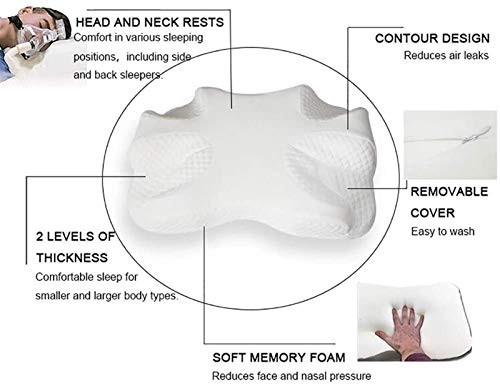 UALLL Apnea del Sueño Almohada – CPAP, Almohada Espuma De Memoria,posición Correcta for Dormir Relaja El Músculo Protege La Columna Vertebral