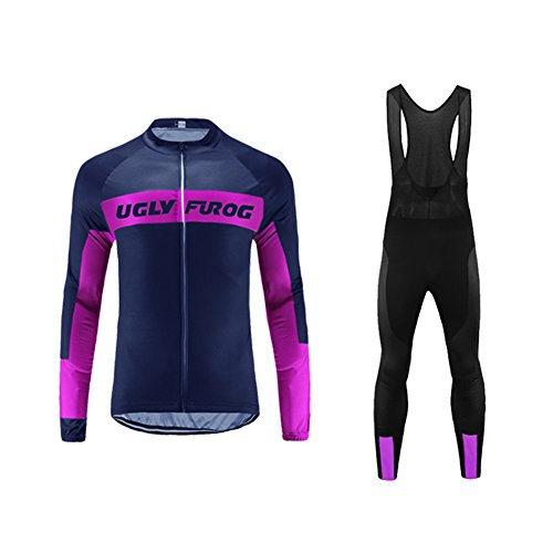 Uglyfrog Bike Wear - Manga Larga Maillot +Pantalones para Hombre Set Bib Tights with Gel Pad Fleece Winter Style