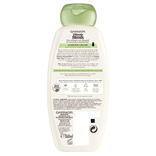 Ultimate Blends Garnier Almendra Leche y Agave Sap Normal Champú para el cabello, 360 ml, paquete de 6