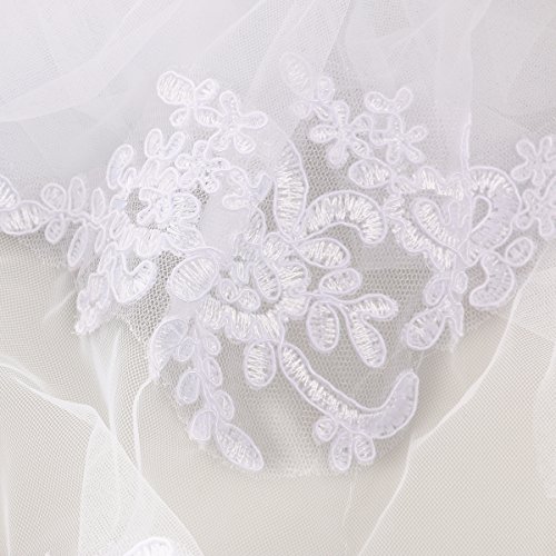 ULTNICE Velo de Novia de Boda Encaje Mantilla con Peine (Blanco)