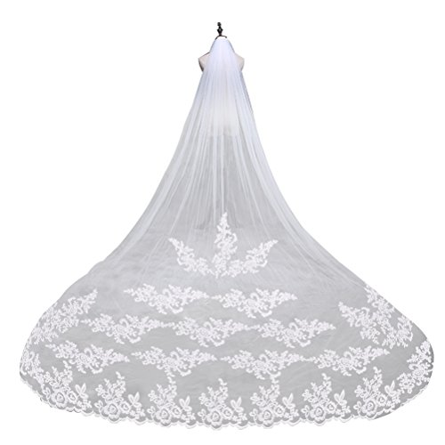 ULTNICE Velo de Novia de Boda Encaje Mantilla con Peine (Blanco)