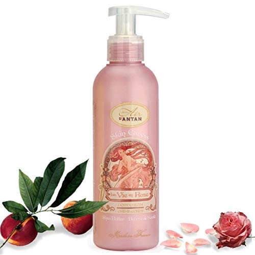 Un Air d’Antan Crema Corporal Francesa Rose con Manteca de Karite y Aceite de Argan, Perfume Melocotón, Petalos de Rosa y Pachulí – Formula Reafirmante – Para Mujer Idea Regalo Bomba 200ml