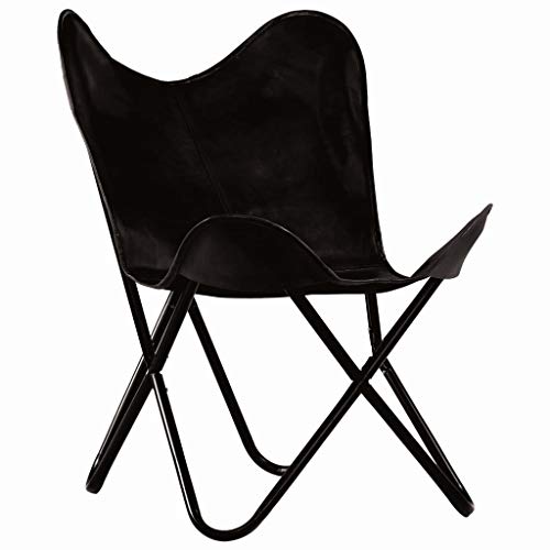 UnfadeMemory Silla Butterfly para Niño Vintage,Silla de Salon,Silla para Niños Infantil,Cuero Auténtico,Estructura de Acero,56x63x76cm (4uds, Negro)