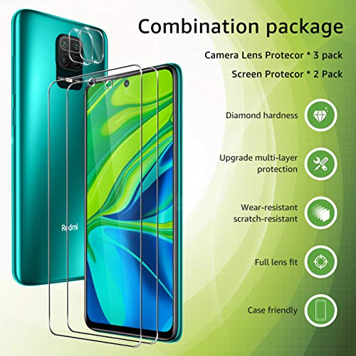 UniqueMe [2 Pack] Protector de Pantalla para Xiaomi Redmi Note 9s / Note 9 Pro/Note 9 Pro MAX + [2 Pack] Protector de Lente de cámara, Vidrio Templado [9H Dureza] HD Film Cristal Templado