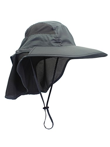 Unisex Gorra de Safari con Extra Largo Protector de Nuca 12cm Gran Borde para Actividades al Aire Libre Sol Protección UV - Gris Oscuro