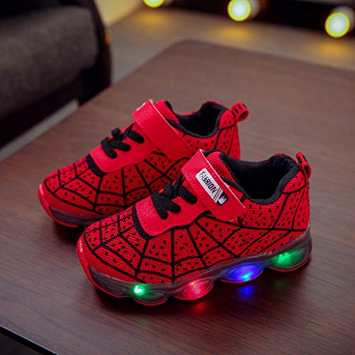 Unisex Zapatillas de Deporte de LED Intermitentes con Estampade de Telaraña Sneakers de Suela de Antideslizante Transpirable Zapatos Correr para Bebé Niñas Niños Fannyfuny