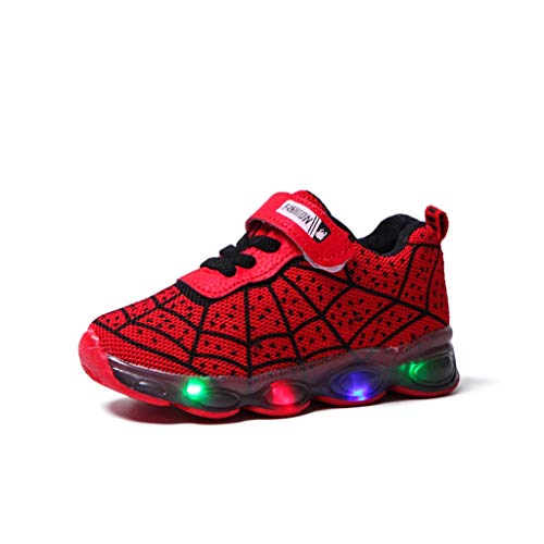 Unisex Zapatillas de Deporte de LED Intermitentes con Estampade de Telaraña Sneakers de Suela de Antideslizante Transpirable Zapatos Correr para Bebé Niñas Niños Fannyfuny