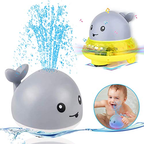 Upworld Juguetes de baño,Rociadores de Agua 2 en 1,Rociador de Ballena de Inducción Eléctrica Automática Juguetes Divertidos, Juguetes de Bolas para la Hora del Baño con Luz Intermitente y Música.