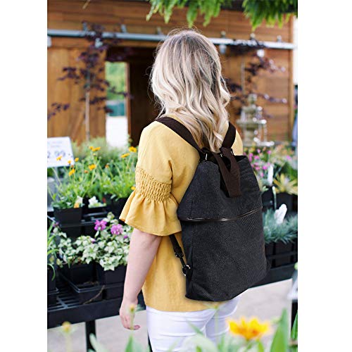 URAQT Mochila de Lona, Bolsos de Mujer, Bolso Mochila Mujer， Mujer Lona Microfibra Multifuncional Casual Bolso de Cuero de Gran Capacidad Bolsas de Hombro Mochila, Negro