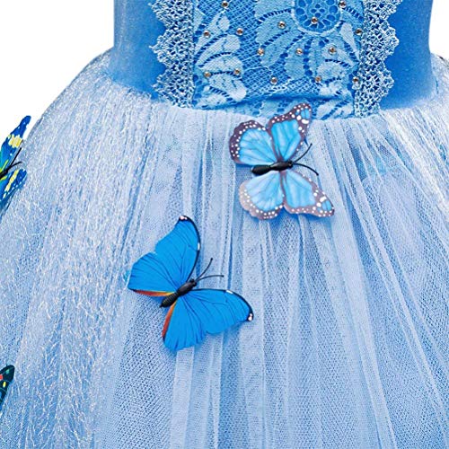 URAQT Princesa Traje del Vestido, Traje de Princesa Azul con Mariposas Vestido Infantil Disfraz de Princesa de Niñas para Fiesta Carnaval Cumpleaños Cosplay Halloween (150)