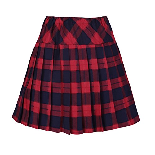 Urban GoCo Mujeres Falda Escocesa Plisada con Cintura Elástica Escuela Uniforme Falda Cuadros (2XL, 5 Rojo)